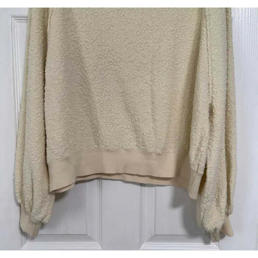 Free People Women's Cream Textured Oversized Bishop Sleeve Sweater Size Small